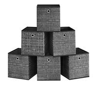 SONGMICS Cajas de Almacenamiento, Juego de 6, Plegable, 30 x 30 x 30 cm | Para Estantes, Tela No Tejida con Ojal, Almacenamiento de Ropa, Negro Tinta, Colección TINA RFB006B01