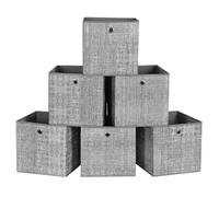 SONGMICS Cajas de Almacenamiento, Juego de 6, Plegable, 30 x 30 x 30 cm | Para Estantes, Tela No Tejida con Ojal Metálico, Almacenamiento de Ropa, Totora Gris y Gris Paloma, Colección TINA RFB02LG-3