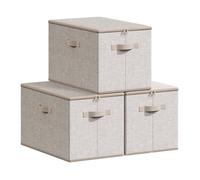 SONGMICS Cajas de Almacenamiento Plegables, Juego de 3 Organizadores en Cajas con Tapas y Asas, para Ropa, 50 x 30 x 30 cm, Tejido de Tela No Tejida, Beige Arena RZB050LZ04