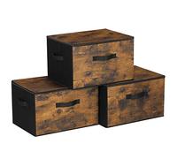 SONGMICS Cajas de Almacenamiento Plegables, Juego de 3 Organizadores en Cajas con Tapas y Asas, para Ropa, 40 x 30 x 25 cm, Tejido de Tela No Tejida, Marrón Rústico RZB103B01