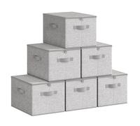 SONGMICS Cajas de Almacenamiento Plegables, Juego de 6 Organizadores en Cajas con Tapas y Asas, para Ropa, 40 x 30 x 25 cm, Tejido de Tela No Tejida, Gris Paloma RZB003W02