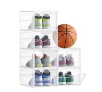SONGMICS Cajas de Zapatos, Cajas Plástica Apilable para Zapatos, Juego de 6 Organizador de Zapatos, Ahorro de Espacio, Fácil Montaje, 34 x 25 x 18,4 cm, Hasta Talla 44, Blanco Transparente LSP032W06