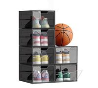 SONGMICS Cajas de Zapatos, Cajas Plástica Apilable para Zapatos, Juego de 6 Organizador de Zapatos, Ahorro de Espacio, Fácil Montaje, 34 x 25 x 18,4 cm, Hasta Talla 44, Negro Transparente LSP032B06