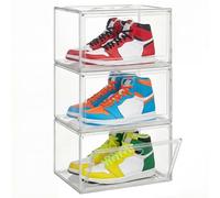 SONGMICS Cajas de Zapatos, Juego de 3, Transparentes Apilables | Organizador de Zapatos, para hasta la Talla 47, con Puerta Magnética, Plástico, Colección DENNYS LSP703WH02