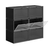 SONGMICS Cajas de Zapatos, Juego de 6, Organizadores de Zapatos Apilables con Puerta, Zapatero de Plástico, hasta Talla 46, 28 x 36 x 22 cm, Negro LSP06CB