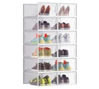 SONGMICS Cajas de Zapatos, Organizador, 12 piezas, Plegable, Apilable | Organizadores de Almacenamiento, para Zapatillas hasta talla 44, Transparente y Blanco Nube, Colección DENNYS LSP12SWT