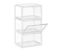 SONGMICS Cajas de Zapatos, Paquete de 3 Organizadores de Zapatos Apilables con Puerta Transparente, Zapatería de Plástico, Talla 46, 36 x 28 x 22 cm, Transparente LSP03CW