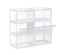 SONGMICS Cajas de Zapatos, Paquete de 6, Organizadores Apilables | Zapatería de Plástico, Talla 46, 36 x 28 x 22 cm, con Puerta, Transparente, Colección DENNYS LSP06CW