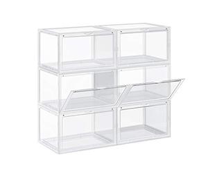 SONGMICS Cajas de Zapatos, Paquete de 6, Organizadores Apilables | Zapatería de Plástico, Talla 46, 36 x 28 x 22 cm, con Puerta, Transparente, Colección DENNYS LSP06CW