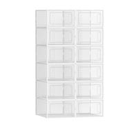 SONGMICS Cajas de Zapatos Plástico, Juego de 12 Organizadores de Almacenamiento, Caja Zapatero Plástico Plegable y Apilable para Zapatillas hasta talla 44, Transparente y Blanco LSP12SWT