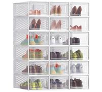 SONGMICS Cajas de Zapatos, Plástico, Juego de 18, Plegable, Apilable | Organizador de Zapatos, para Zapatos de hasta Talla 43, Blanco Nube, Colección DENNYS LSP18SWT