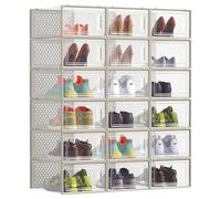 SONGMICS Cajas de Zapatos Plástico, Juego de 18, Plegable y Apilable | Organizadores de Almacenamiento, para Zapatillas hasta talla 44, Beige Capuchino, Colección Dennys LSP18SW30