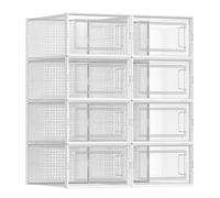SONGMICS Cajas de Zapatos Plástico, Juego de 8 Organizadores de Almacenamiento, Caja Zapatero Plástico Plegable y Apilable para Zapatillas hasta Talla 44, Transparente y Blanco LSP08SWT