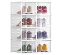Songmics Cajas de zapatos LSP08MWT – Juego de 8 plegable/apilable, talla 46, transparente/blanco