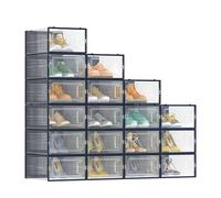 SONGMICS - Cajas para zapatos, 18 unidades, plegable, para tallas de hasta 44, transparente y azul carbono LSP18SB30