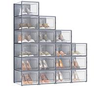 SONGMICS - Cajas para Zapatos, 18 Unidades, Plegable, para Tallas de hasta 46, Transparente y Gris LSP007G18