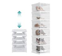 SONGMICS Cajas para Zapatos, Juego de 6 Organizadores Apilables para Zapatos, Zapatero Plegable y Portátil, hasta Talla 46, Montaje en 60s, Transparente y Blanco Nube LSP205W01