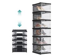 SONGMICS Cajas para Zapatos, Juego de 6 Organizadores Apilables para Zapatos, Zapatero Plegable y Portátil, hasta Talla 46, Montaje en 60s, Transparente y Negro Tinta LSP205B01