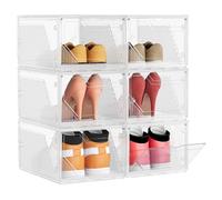 SONGMICS Cajas para Zapatos, Paquete de 6, Apilables, con Puerta Magnética | Almacenamiento de Zapatos de Plástico, Conectables, hasta Talla 46, Transparentes, Blanco Nube, Colección DENNYS LSP806WH01