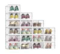 SONGMICS Cajas para Zapatos Transparentes, 18 Cajas de Zapatos, Robusta, Organizadores Plegables, Talla 43, Apilables, para Exponer Zapatillas, Tacones Altos, Transparente y Blanco LSP106W18V2