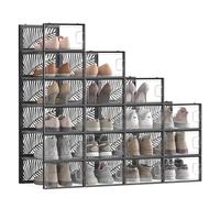 SONGMICS Cajas para Zapatos Transparentes, 18 Cajas de Zapatos, Robusta, Organizadores Plegables, Talla 44, Apilables, para Exponer Zapatillas, Tacones Altos, Transparente y Negro LSP106B18