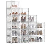 SONGMICS Cajas para Zapatos Transparentes, 18 Cajas de Zapatos, Robusta, Organizadores Plegables, Talla 46, Apilables, para Exponer Zapatillas, Tacones Altos, Transparente y Blanco LSP108W01