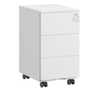 SONGMICS Cajonera, Archivador Móvil, Armario Metálico, Soporte para Impresora, con Cerradura, 3 Cajones, Premontado, Oficina, Oficina Casa, 40 x 30 x 54 cm, Blanco Mate OFC079W01
