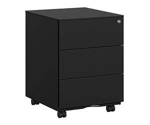 SONGMICS Cajonera, Archivador Móvil, Armario Metálico, Soporte para Impresora, con Cerradura, 3 Cajones, Premontado, Oficina, Oficina Casa, 45 x 39 x 54 cm, Negro Mate OFC63BK