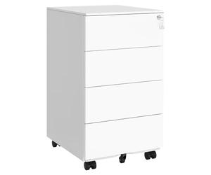 SONGMICS Cajonera, Archivador Móvil, Armario Metálico, Soporte para Impresora, con Cerradura, 4 Cajones, Premontado, Oficina, Oficina Casa, 45 x 39 x 69 cm, Blanco Mate OFC064W14