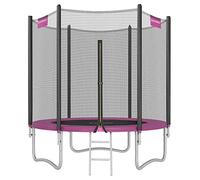 SONGMICS Cama Elástica, 183 cm, Trampolín para Niños con Red, Cojín de Seguridad, Escalera, Mástil Recto de 180 cm de Altura, Marco de Acero, Rosa STR061P01V1