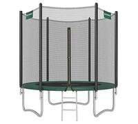 SONGMICS Cama Elástica, 183 cm, Trampolín para Niños con Red, Cojín de Seguridad, Escalera, Mástil Recto de 180 cm de Altura, Marco de Acero, Verde Oscuro STR061C01