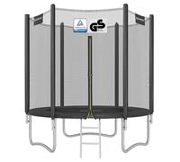 SONGMICS Cama Elástica, 183 cm, Trampolín para Niños con Red, Cojín de Seguridad, Escalera, Mástil Recto de 180 cm de Altura, Marco de Acero, Negro STR061BZ01