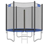 SONGMICS Cama Elástica, 244 cm, Trampolín para Niños con Red, Cojín de Seguridad, Escalera, Mástil Recto de 180 cm de Altura, Marco de Acero, Azul STR8FT