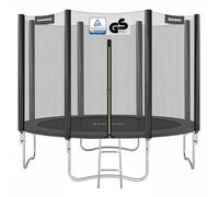 SONGMICS Cama Elástica, 305 cm, Trampolín para Niños con Red, Cojín de Seguridad, Escalera, Mástil Recto de 180 cm de Altura, Marco de Acero, Negro STR101BZ01