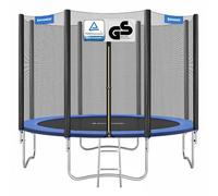 SONGMICS Cama Elástica, 305 cm, Trampolín para Niños con Red, Cojín de Seguridad, Escalera, Mástil Recto de 180 cm de Altura, Marco de Acero, Azul STR10FT