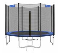 SONGMICS Cama Elástica, 366 cm, Trampolín para Niños con Red, Cojín de Seguridad, Escalera, Mástil Recto de 180 cm de Altura, Marco de Acero, Azul STR124V1