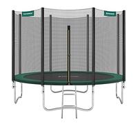 SONGMICS Cama Elástica, 366 cm, Trampolín para Niños con Red, Cojín de Seguridad, Escalera, Mástil Recto de 180 cm de Altura, Marco de Acero, Verde Oscuro STR12GNV1