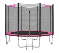 SONGMICS Cama Elástica, 366 cm, Trampolín para Niños con Red, Cojín de Seguridad, Escalera, Mástil Recto de 180 cm de Altura, Marco de Acero, Rosa STR121P01