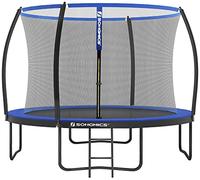 SONGMICS Cama Elástica Infantil Ø 305 cm, Red de Seguridad, Poste Curvo de 180 cm de Altura, Cojín de Seguridad, Escalera, Marco de Acero, Negro y Azul STR10BK