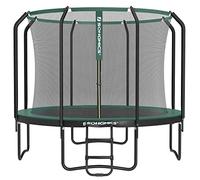 SONGMICS Cama Elástica Infantil Ø 305 cm, Red de Seguridad, Poste de 180 cm de Altura, Cojín de Seguridad, Escalera, Marco de Acero, Negro y Verde Oscuro STR103C01