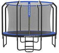 SONGMICS Cama Elástica Infantil Ø 305 cm, Red de Seguridad, Poste de 180 cm de Altura, Cojín de Seguridad, Escalera, Marco de Acero, Negro y Azul STR103Q01