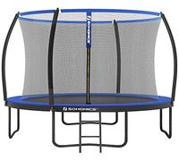 SONGMICS Cama Elástica Infantil Ø 366 cm, Red de Seguridad, Poste Curvo de 180 cm de Altura, Cojín de Seguridad, Escalera, Marco de Acero, Negro y Azul STR12BK