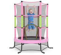SONGMICS Cama Elástica Infantil, 174 cm de Diámetro, con Redes de Seguridad, Almohadillas de Seguridad, Mini Cama de Fitness, Marco de Acero, Uso Interiores, Exteriores y Jardín, Rosa STR050S101