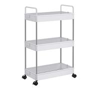 SONGMICS Carrito Auxiliar con Ruedas de 3 Niveles, Carrito Cocina Plástico, Carrito Estrecho Organizador, Ahorra Espacio, para Baño, Cocina, Oficina, con Asas, 23,6 x 42 x 67,6 cm, Blanco KSC019W01