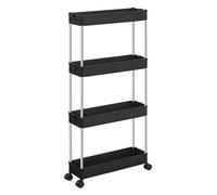SONGMICS Carrito Auxiliar con Ruedas de 4 Niveles, Carrito Cocina Plástico, Carrito Estrecho de Almacenamiento, Ahorra Espacio, para Baño, Cocina, Oficina, 40 x 12,5 x 88 cm, Negro/ Gris/ Blanco Blanc