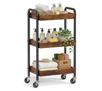 SONGMICS Carrito de Almacenamiento, Carro Auxiliar, Estantería de Cocina con Asas, Montaje Fácil, Dormitorio, Baño, Cocina, Marco de Acero, 27,5 x 41,3 x 73 cm, Marrón Rústico LRC081KD01