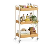 SONGMICS Carrito de Almacenamiento, Carro Auxiliar, Estantería de Cocina con Asas, Montaje Fácil, Dormitorio, Baño, Cocina, Marco de Acero, 27,5 x 41,3 x 73 cm, Beige Natural LRC081YL01