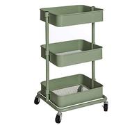 SONGMICS Carro de Almacenamiento de 3 Niveles, Estantería con Ruedas, Estantes Ajustables en Altura, con 2 Frenos, Montaje Sencillo, para Baño, Cocina, Oficina, Verde Grisáceo BSC060C01