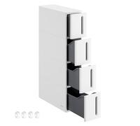 SONGMICS Carrito Estrecho con Ruedas, 4 Cajones, Plástico PP, Blanca y Gris | Estante para Baño, para Cocina, Ahorra Espacio, 17,3 x 45,2 x 84 cm, nube blanca y Gris, Colección DENNYS KFR008G01