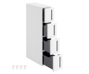 SONGMICS Carrito Estrecho con Ruedas, 4 Cajones, Plástico PP, Blanco y Gris | Estante para Baño, para Cocina, Ahorra Espacio, 45,2 x 17,3 x 84 cm, Blanco Nube y Gris, Colección Dennys KFR008G01